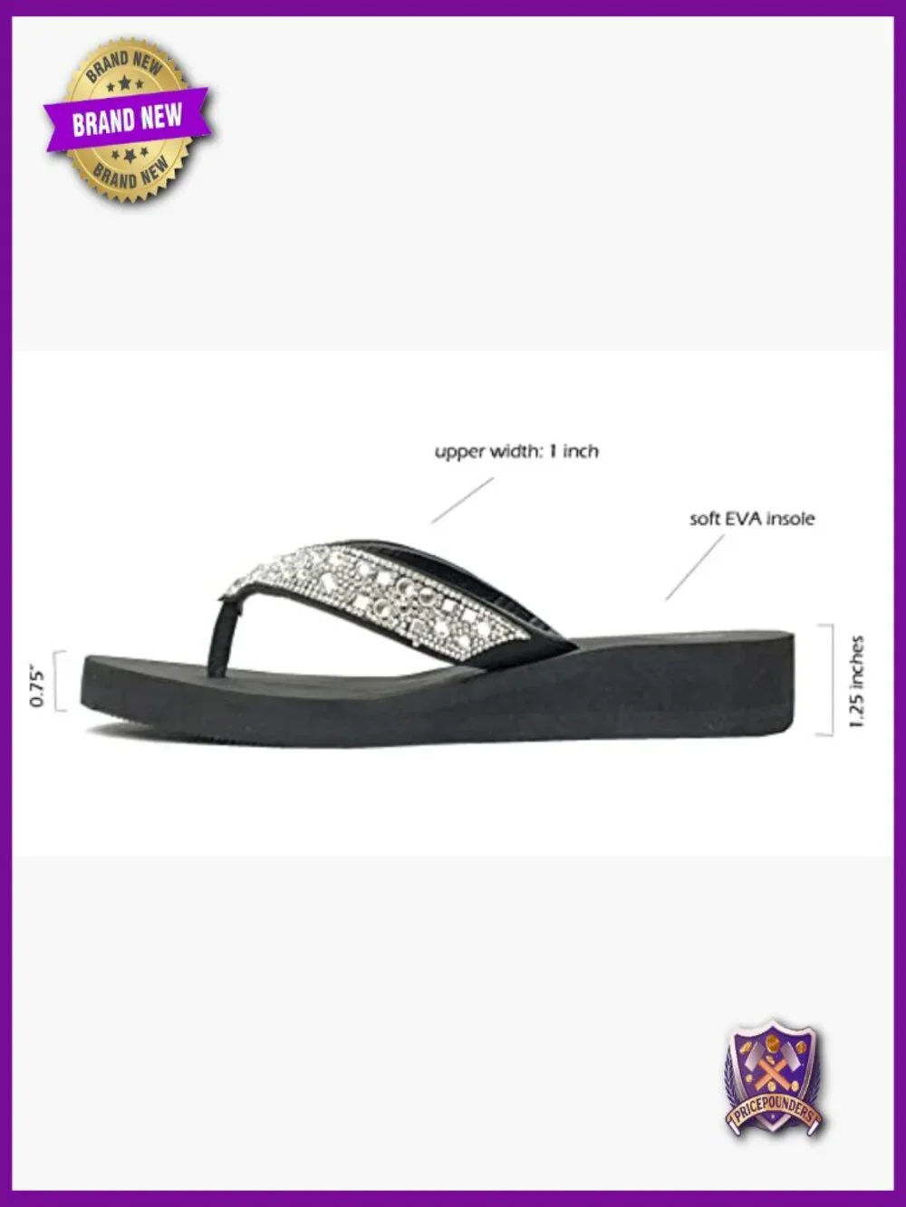 Rhinestone T-Strap Wedge Sandals Platform Flip Flops - Picture 4 of 5